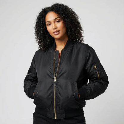Veylora | Women's MA 1 Bomber Nylon Zip Pocket Jacket