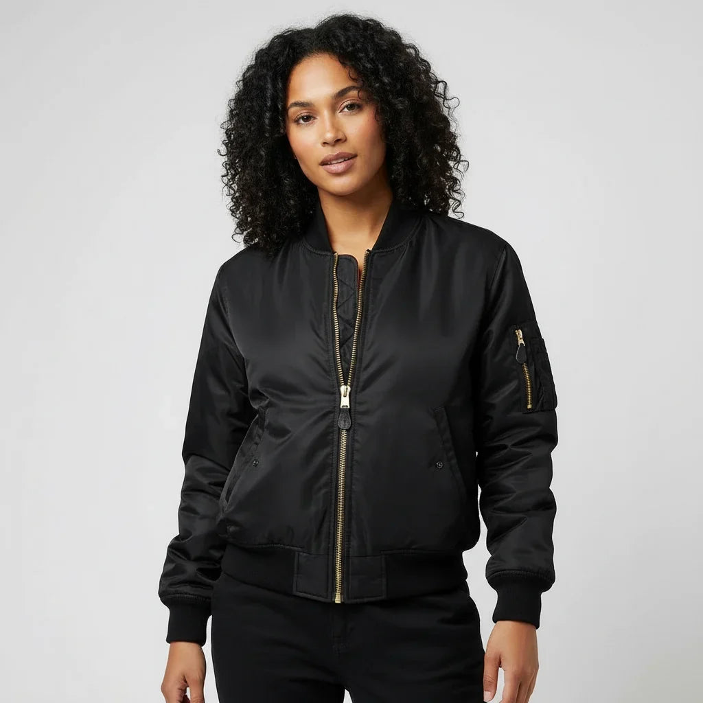 Veylora | Women's MA 1 Bomber Nylon Zip Pocket Jacket
