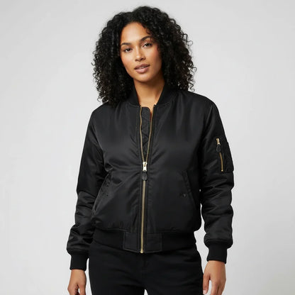 Veylora | Women's MA 1 Bomber Nylon Zip Pocket Jacket