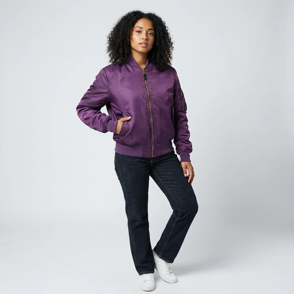 Veylora | Women's MA 1 Bomber Nylon Zip Pocket Jacket