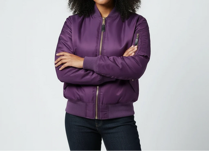 Veylora | Women's MA 1 Bomber Nylon Zip Pocket Jacket