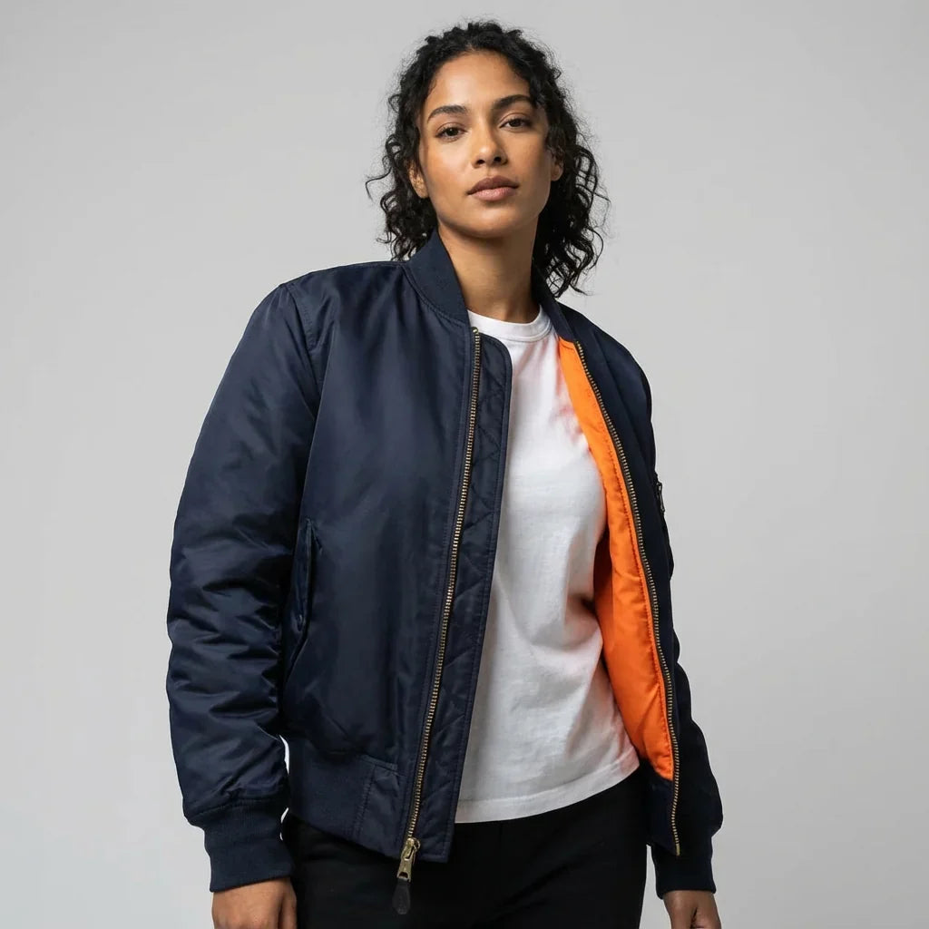 Veylora | Women's MA 1 Bomber Nylon Zip Pocket Jacket