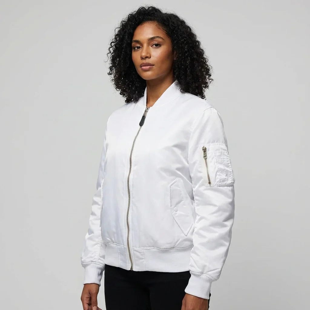 Veylora | Women's MA 1 Bomber Nylon Zip Pocket Jacket