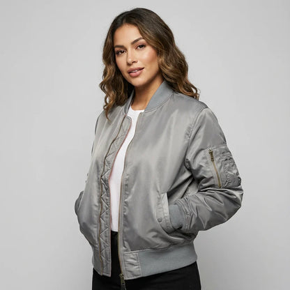 Veylora | Women's MA 1 Bomber Nylon Zip Pocket Jacket