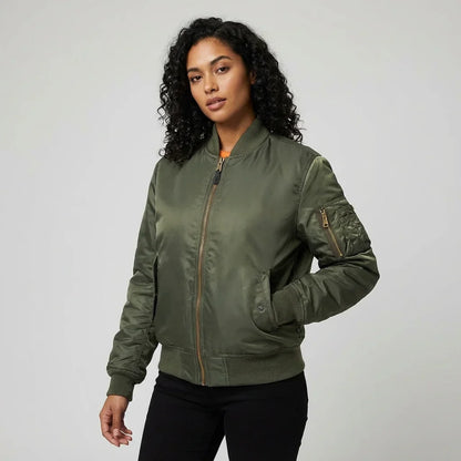 Veylora | Women's MA 1 Bomber Nylon Zip Pocket Jacket