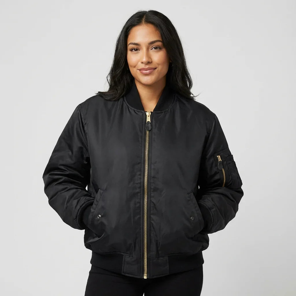 Veylora | Women's MA 1 Bomber Nylon Zip Pocket Jacket
