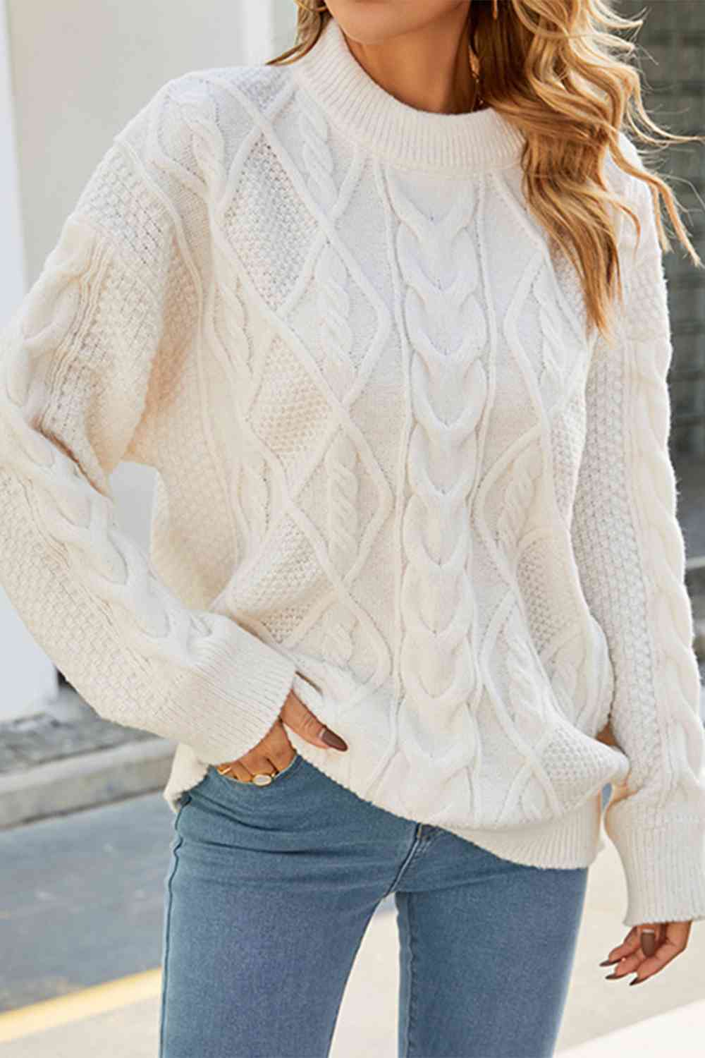 Selwyn | Women's Cable Knit Mock Neck Oversized Sweater