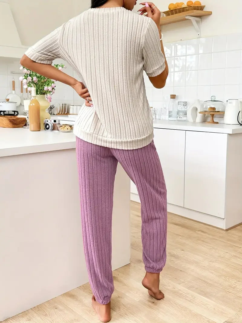 Nyra | Women's Ribbed Knit Heart Print Pajama Set