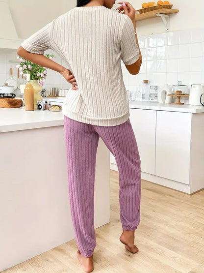 Nyra | Women's Ribbed Knit Heart Print Pajama Set