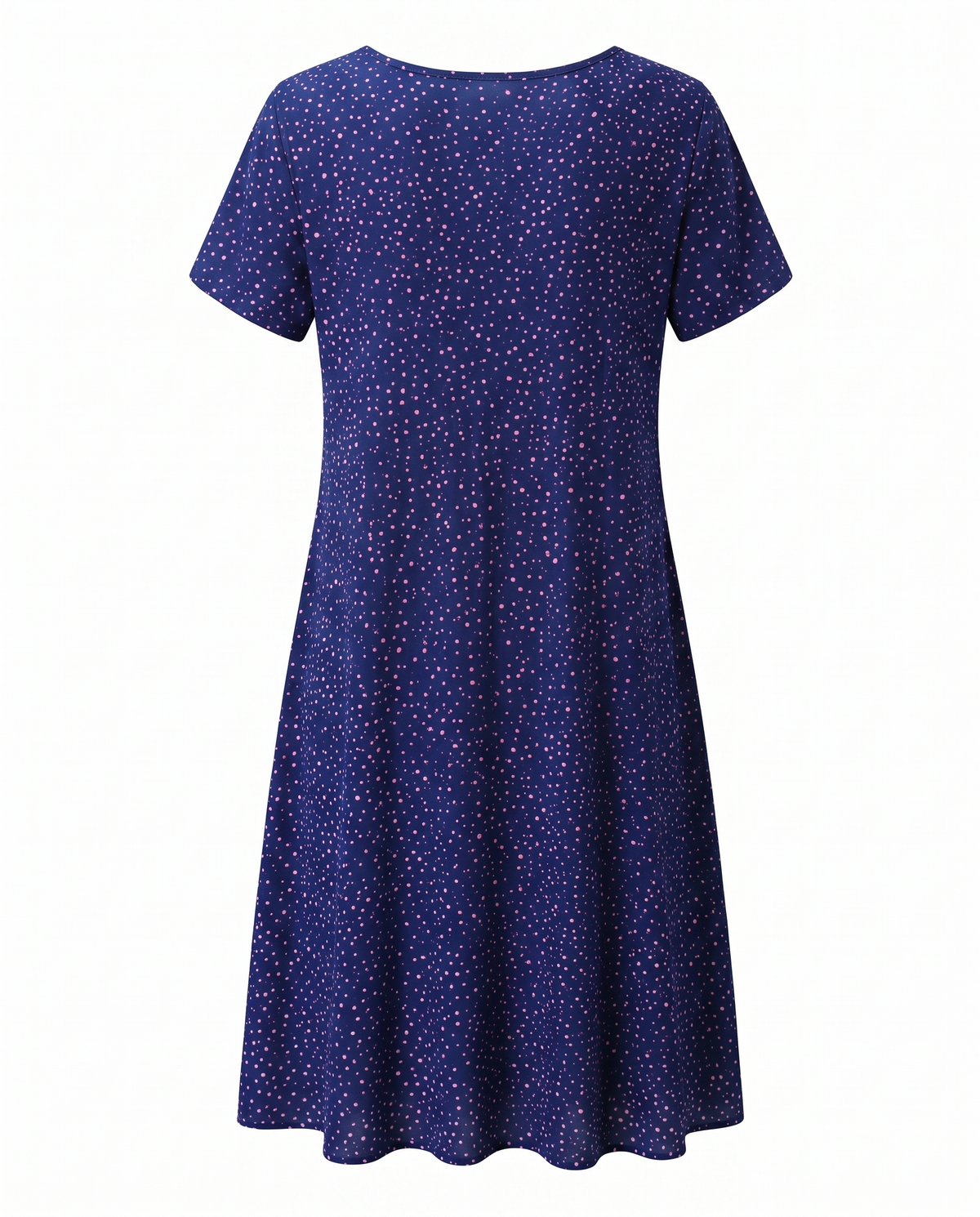 Title: Rounded neckline short sleeve relaxed A-line midi dress for women | Marisela