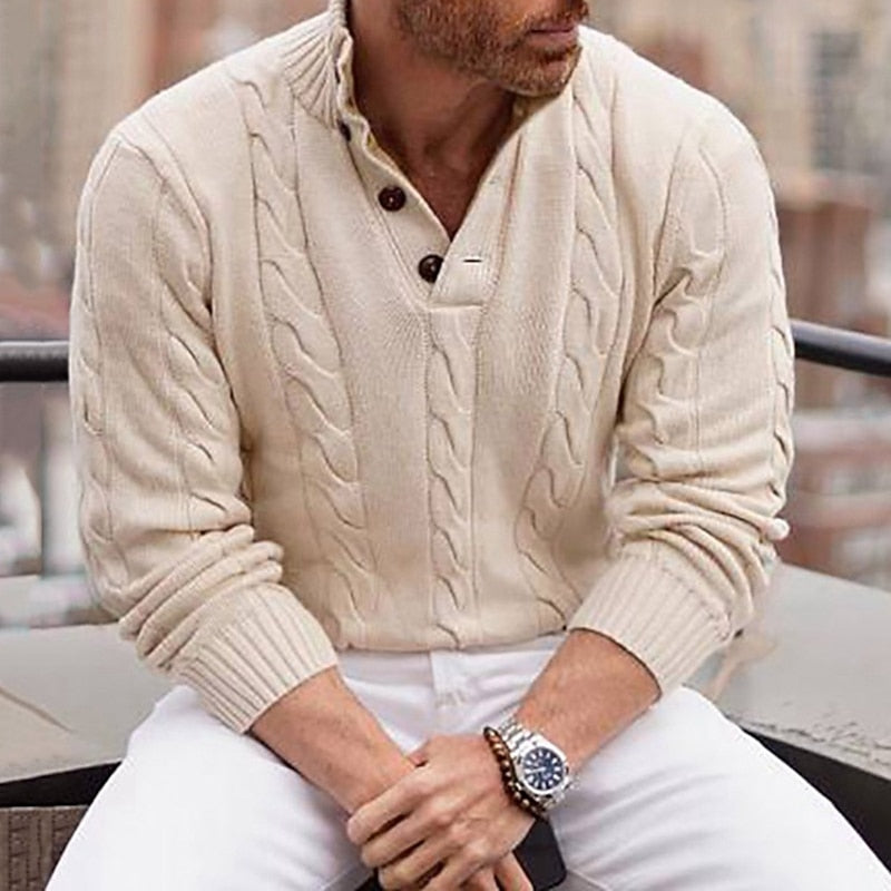 Alaric | Men's Cable Knit Henley Sweater
